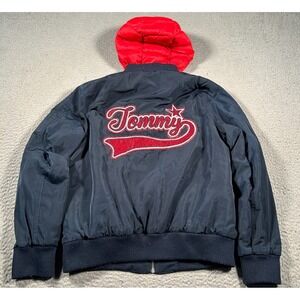 Tommy Hilfiger Bomber Jacket Men Small Navy Blue Hooded Varsity Embroidered Logo